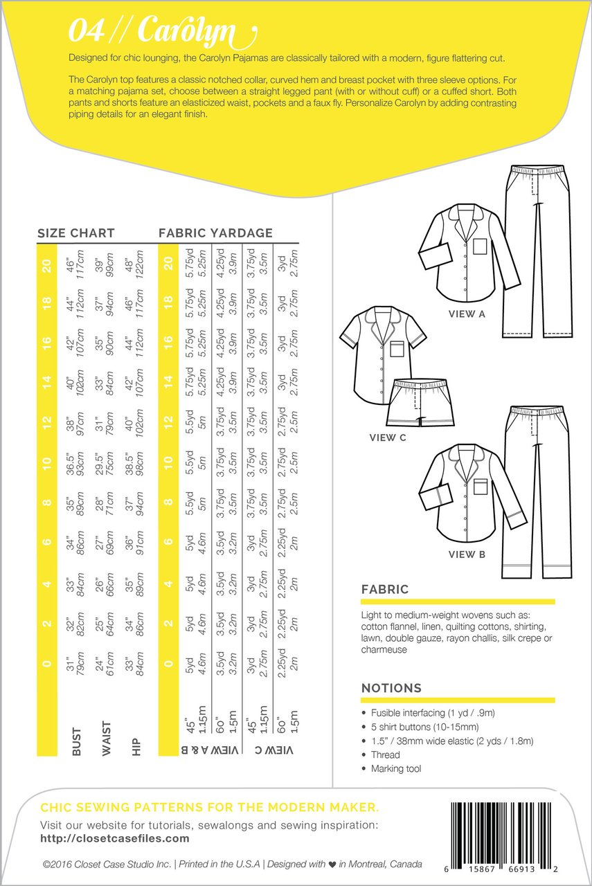 Closet Case Patterns, Carolyn Pajama Pattern - Lakes Makerie - Minneapolis, MN