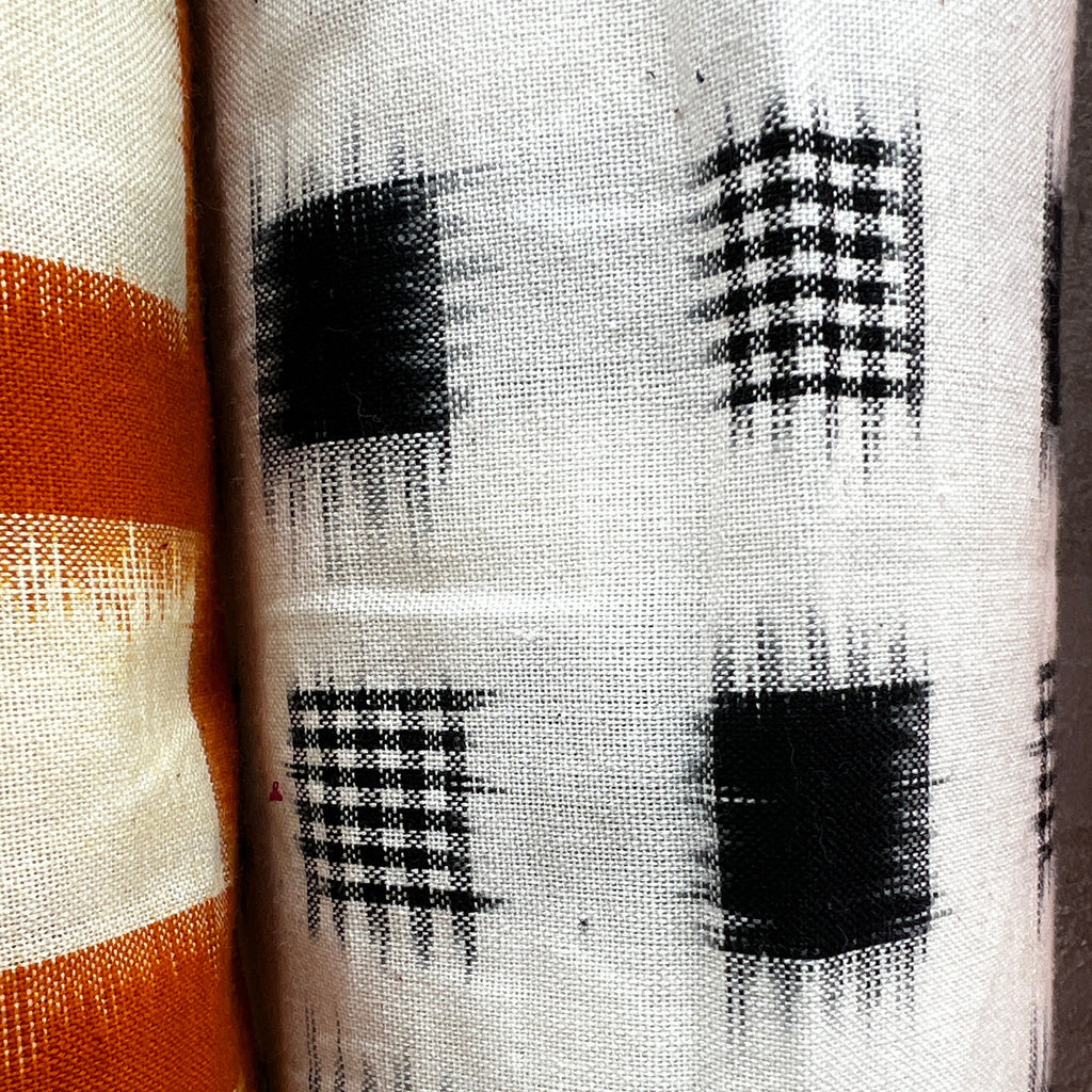 Indian Hand-loom Ikat and double Ikat Fabric, Black on white, 1/4 yard