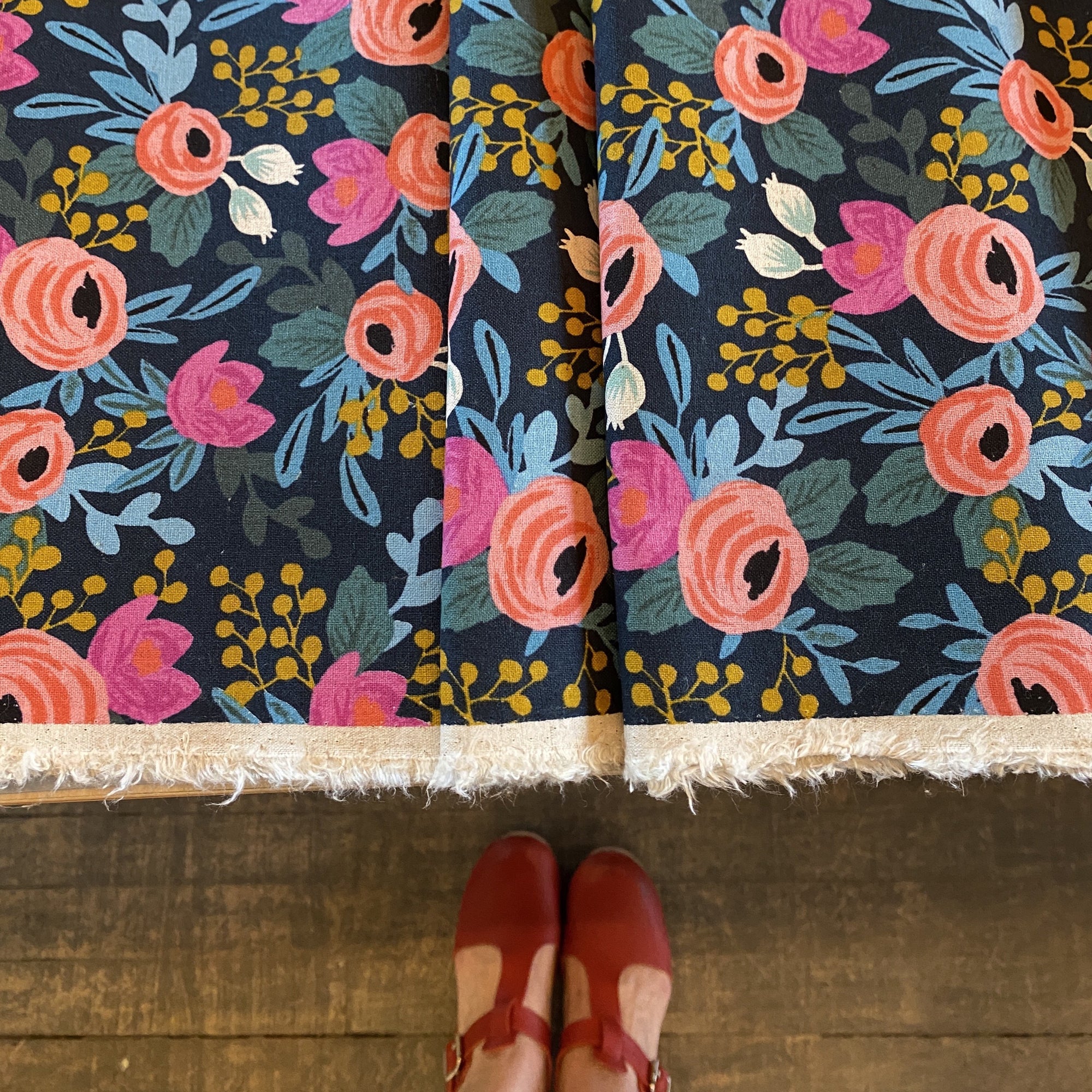 Rifle Paper Co., Menagerie - Rosa - Navy Canvas Fabric, 1/4 yard