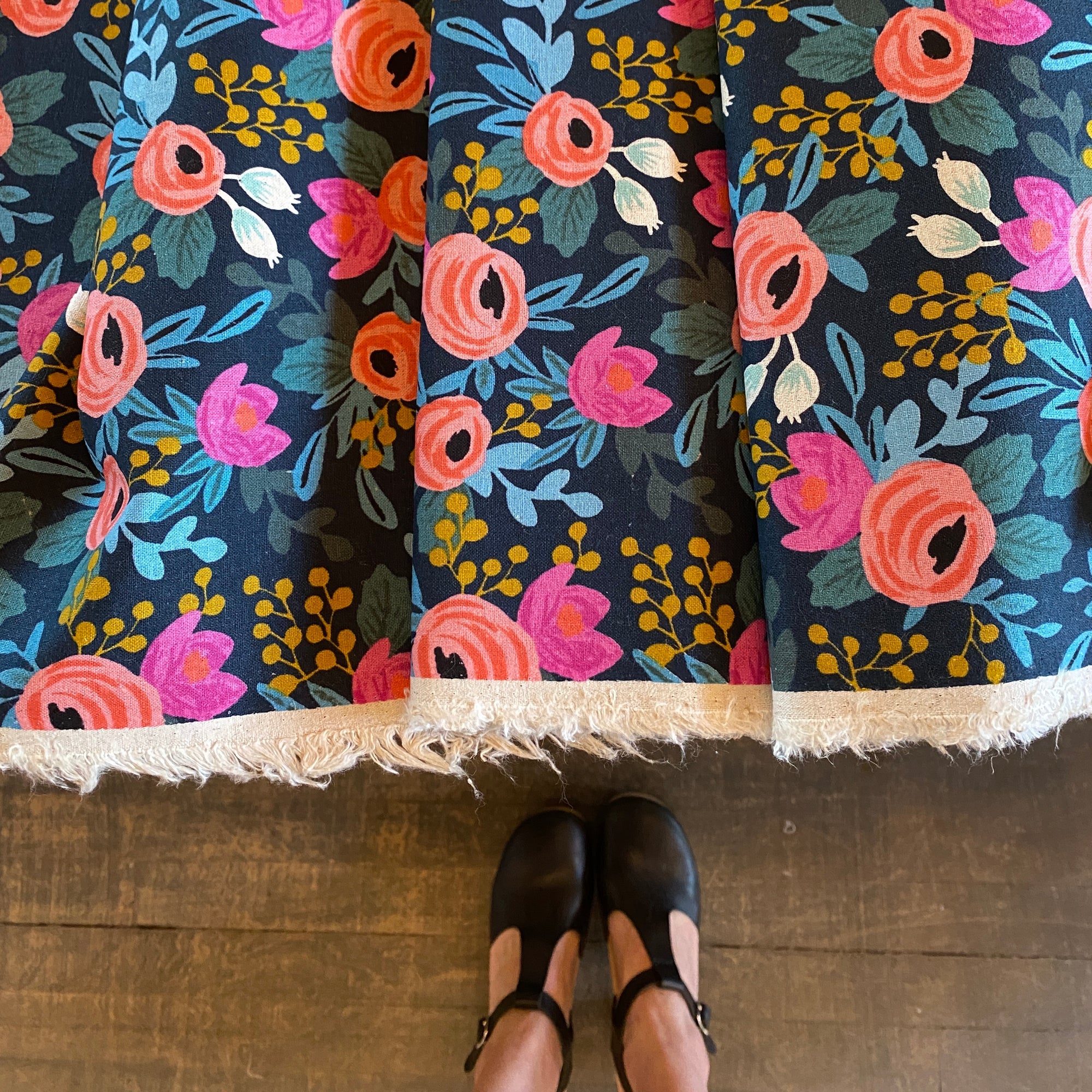 Rifle Paper Co., Menagerie - Rosa - Navy Canvas Fabric, 1/4 yard