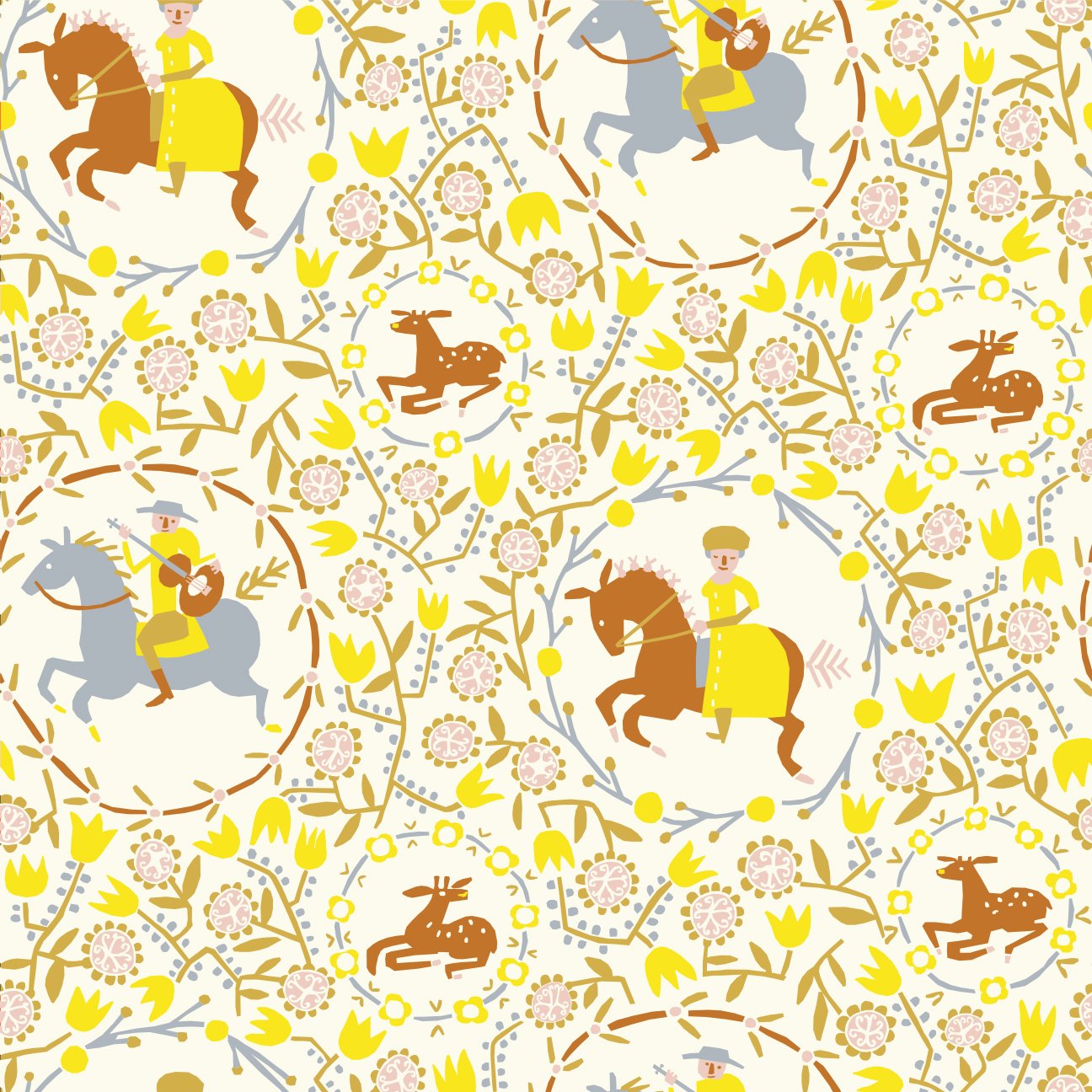 Little House Cottons, Lumpy Garden, Afternoon Trot Citrus, Organic Cotton Poplin fabric,  1/4 yard