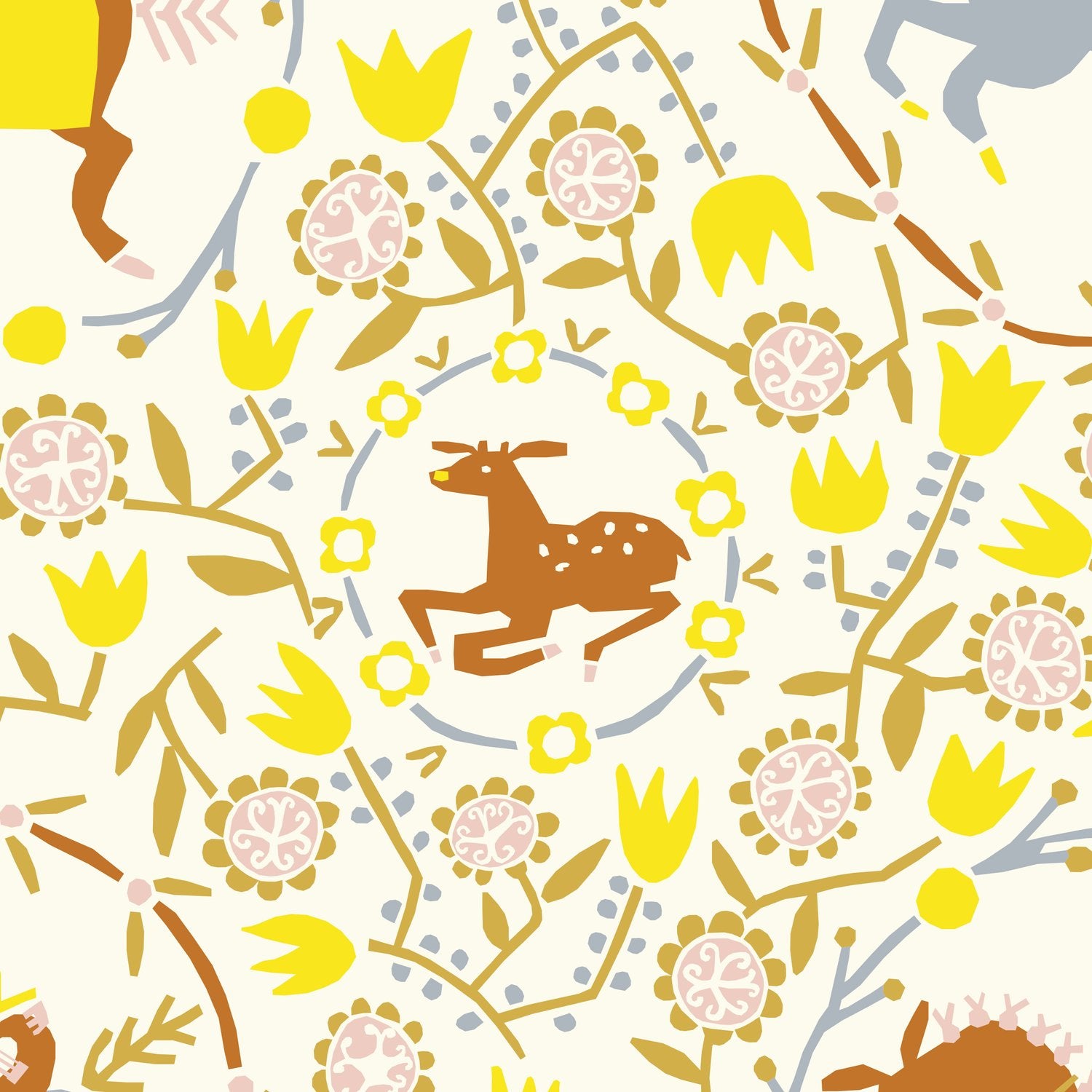 Little House Cottons, Lumpy Garden, Afternoon Trot Citrus, Organic Cotton Poplin fabric,  1/4 yard