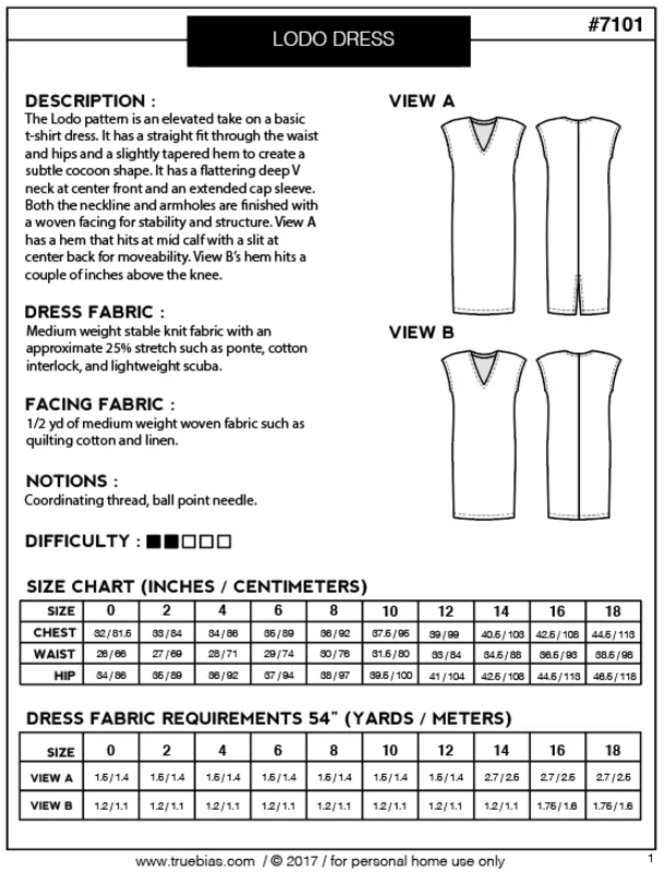 True Bias Lodo Dress  Pattern - Lakes Makerie - Minneapolis, MN