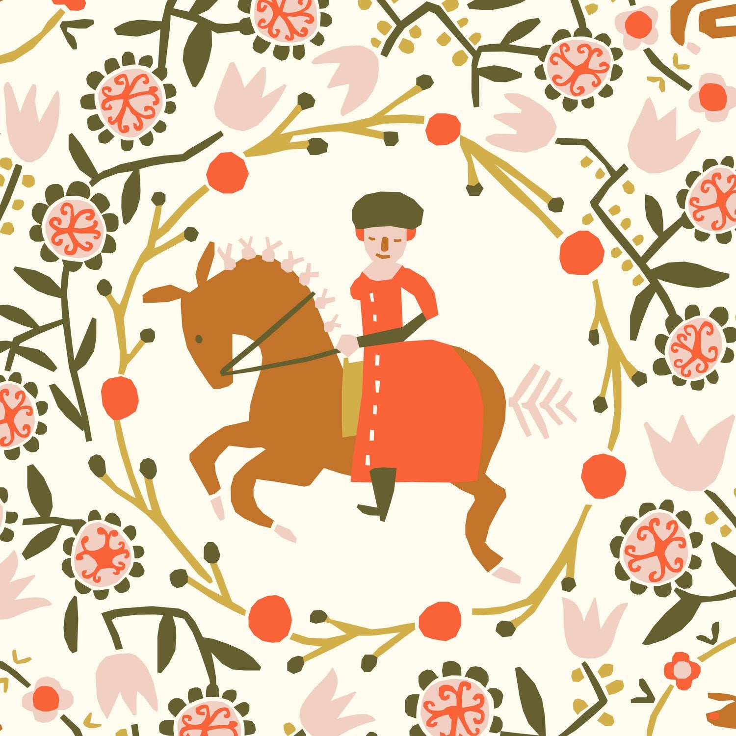 Little House Cottons, Lumpy Garden, Afternoon Trot Tomato, Organic Cotton Poplin fabric, 1/4 yard