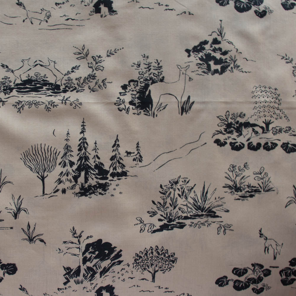 Birch Organic There was a Fox by Emily Isabella, Cotton Lawn, Fox Toile Tea , 1/4 yard