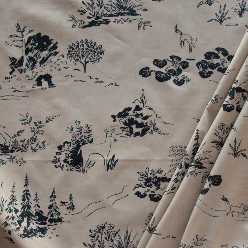 Birch Organic There was a Fox by Emily Isabella, Cotton Lawn, Fox Toile Tea , 1/4 yard