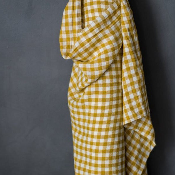 Merchant & Mills, European Laundered Linen, "Penzance" Mustard and Ivory Check, 1/4 yard