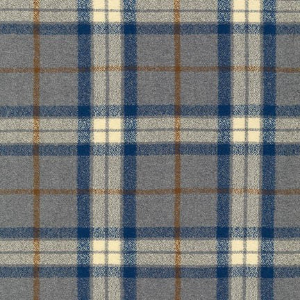 Mammoth Cotton Flannel "Minnetonka" Blue, Grey and Toffee Plaid Fabric, 1/4 yard
