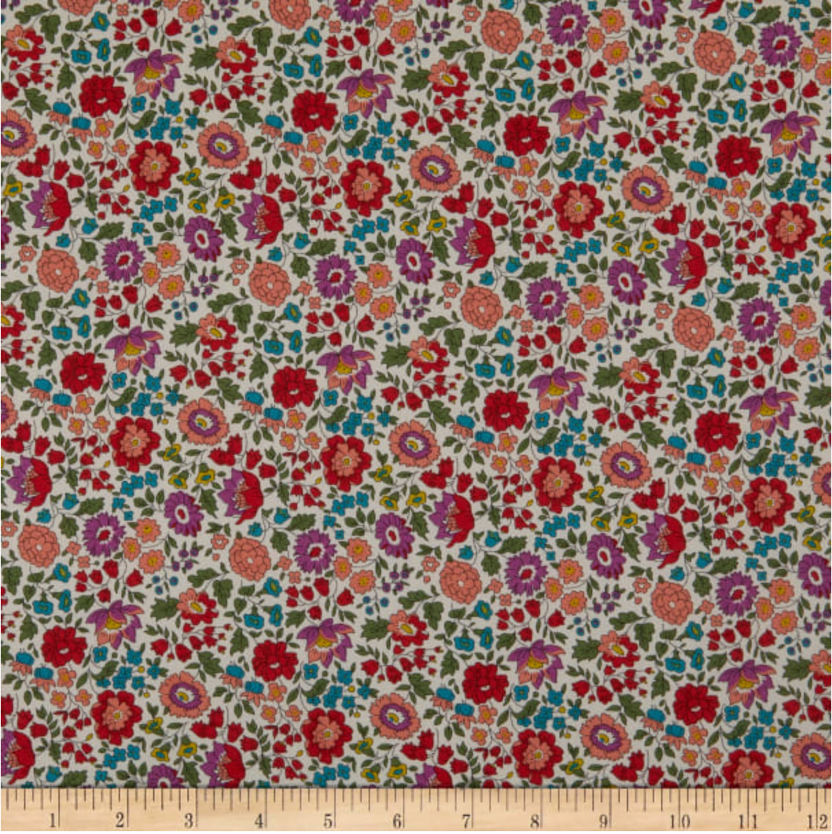 Liberty Tana Lawn Cotton Fabric, D'Anjo 19B, Red with Purple 1/4 yard