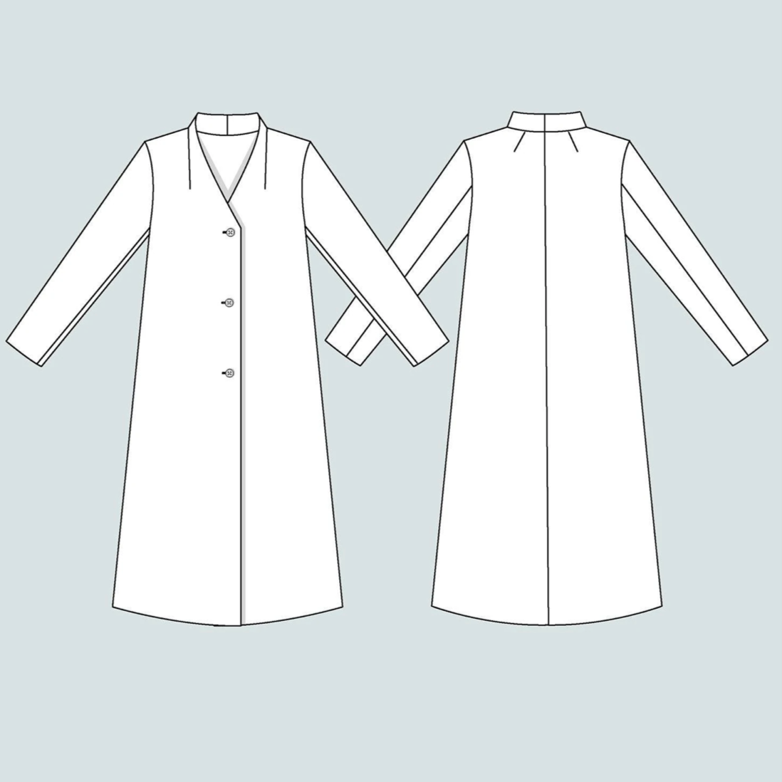 Assembly Line, V Neck Coat Sewing Pattern, Sweden, 2 size ranges