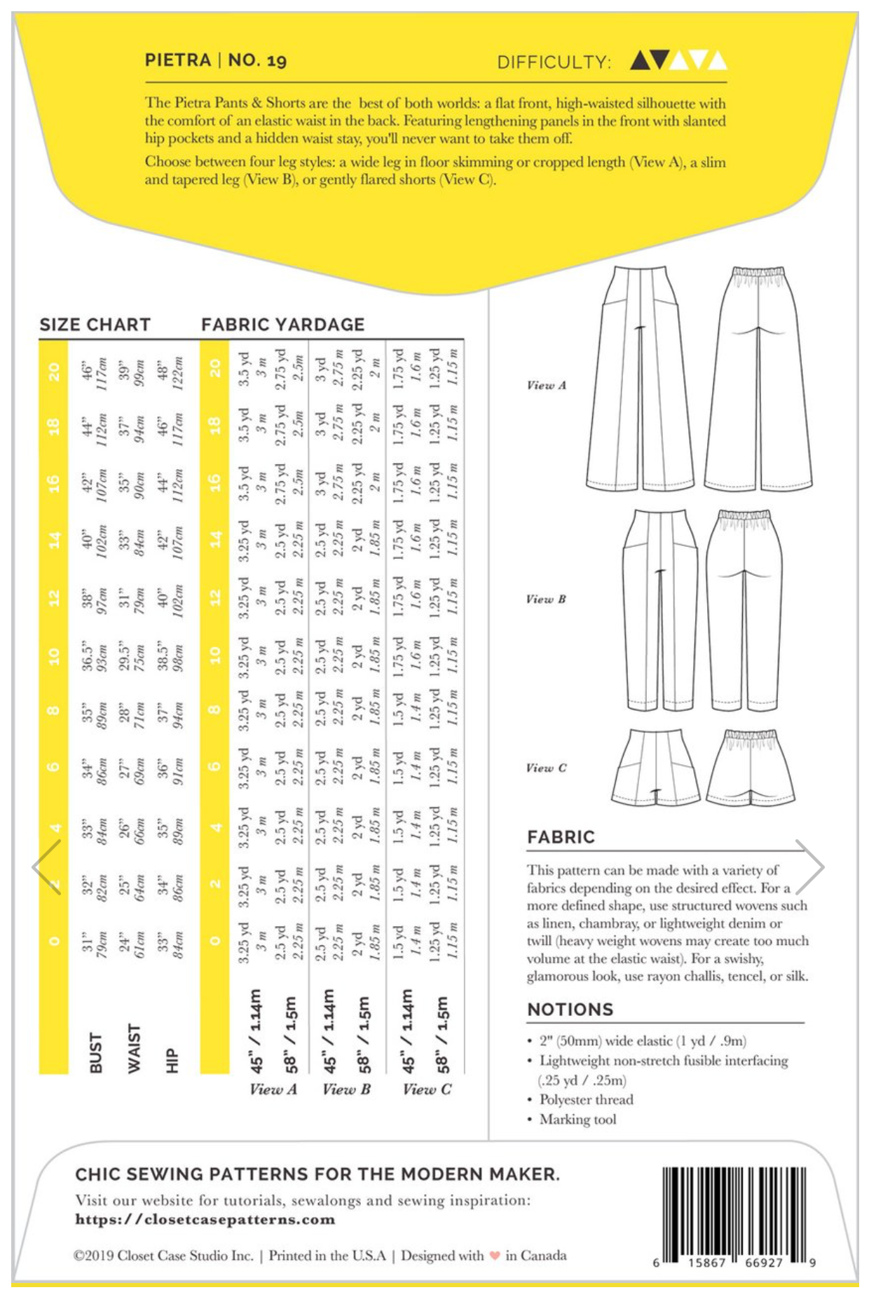 Closet Case Patterns, Pietra Pants and Shorts Pattern - Lakes Makerie - Minneapolis, MN