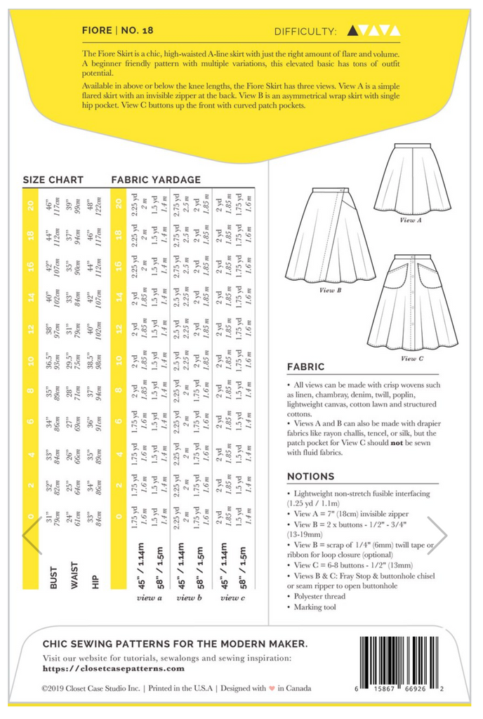 Closet Case Patterns, Fiore Skirt Pattern - Lakes Makerie - Minneapolis, MN
