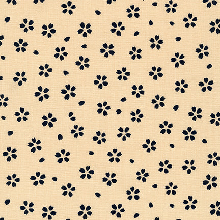 Sevenberry Kasuri Cotton Fabric, Denim Flowers on Cream, 1/2 yard - Lakes Makerie - Minneapolis, MN