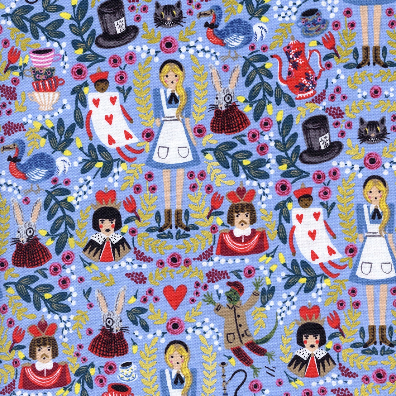 Rifle Paper Co., Wonderland - Periwinkle Metallic Fabric, 1/4 yard