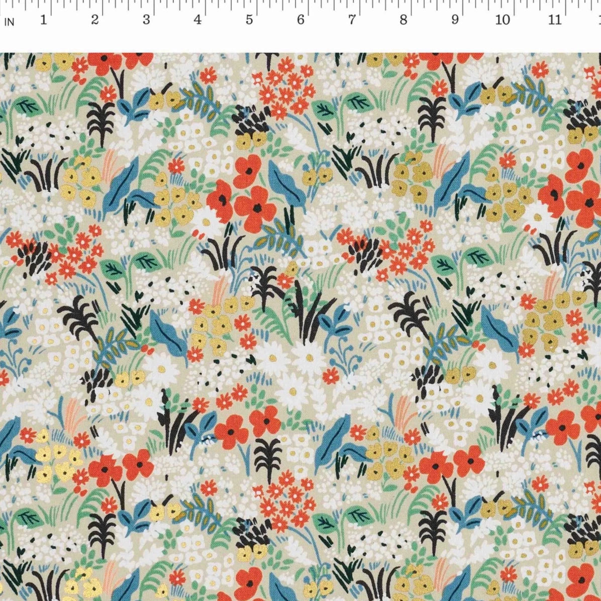 Rifle Paper Co, Bon Voyage - Meadow - Flax Metallic Unbleached Canvas Fabric, 1/4 yard