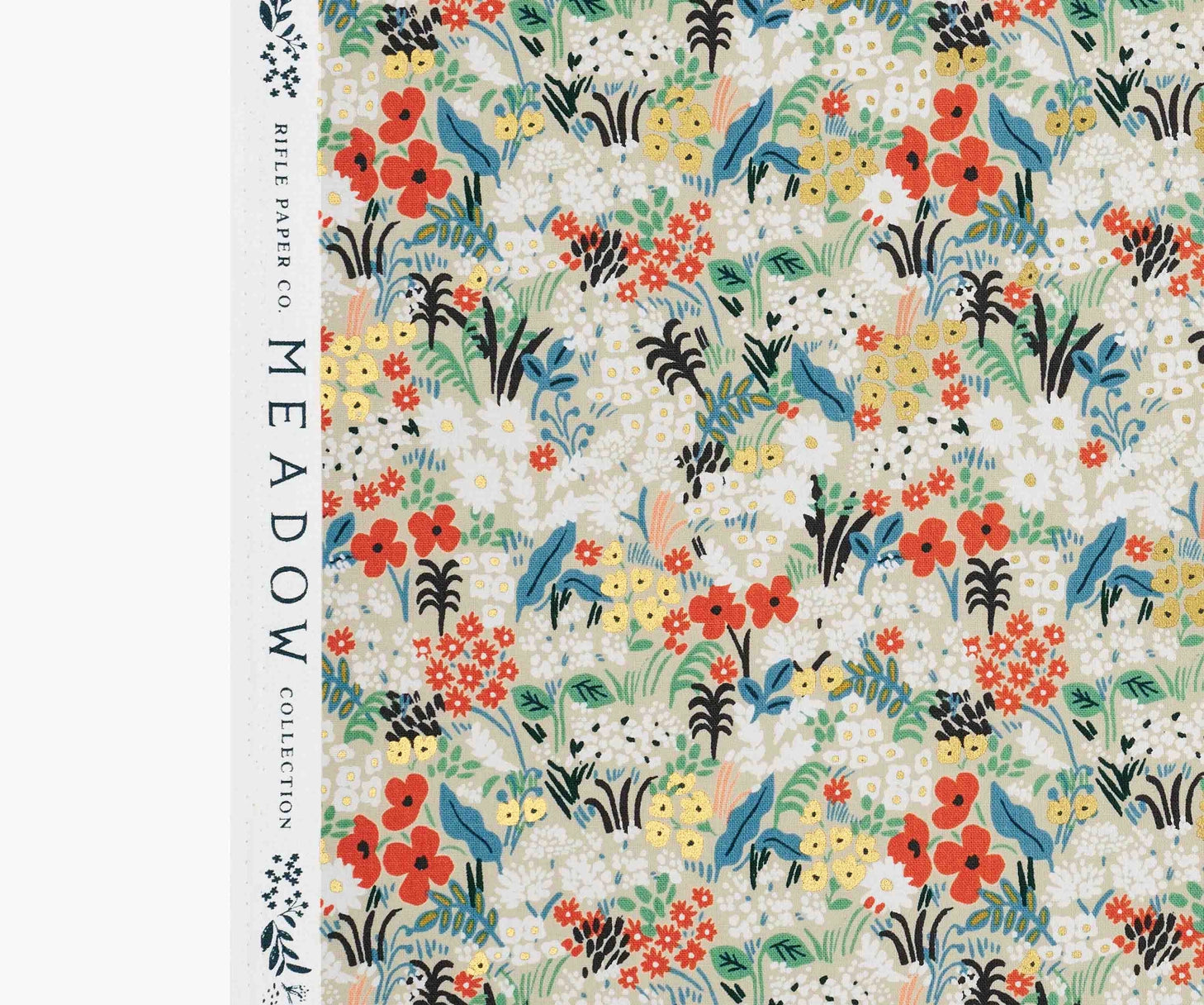Rifle Paper Co, Bon Voyage - Meadow - Flax Metallic Unbleached Canvas Fabric, 1/4 yard