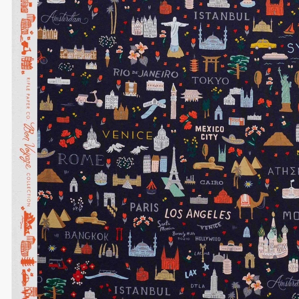 Rifle Paper Co, Bon Voyage - World Traveler - Navy Fabric, 1/4 yard