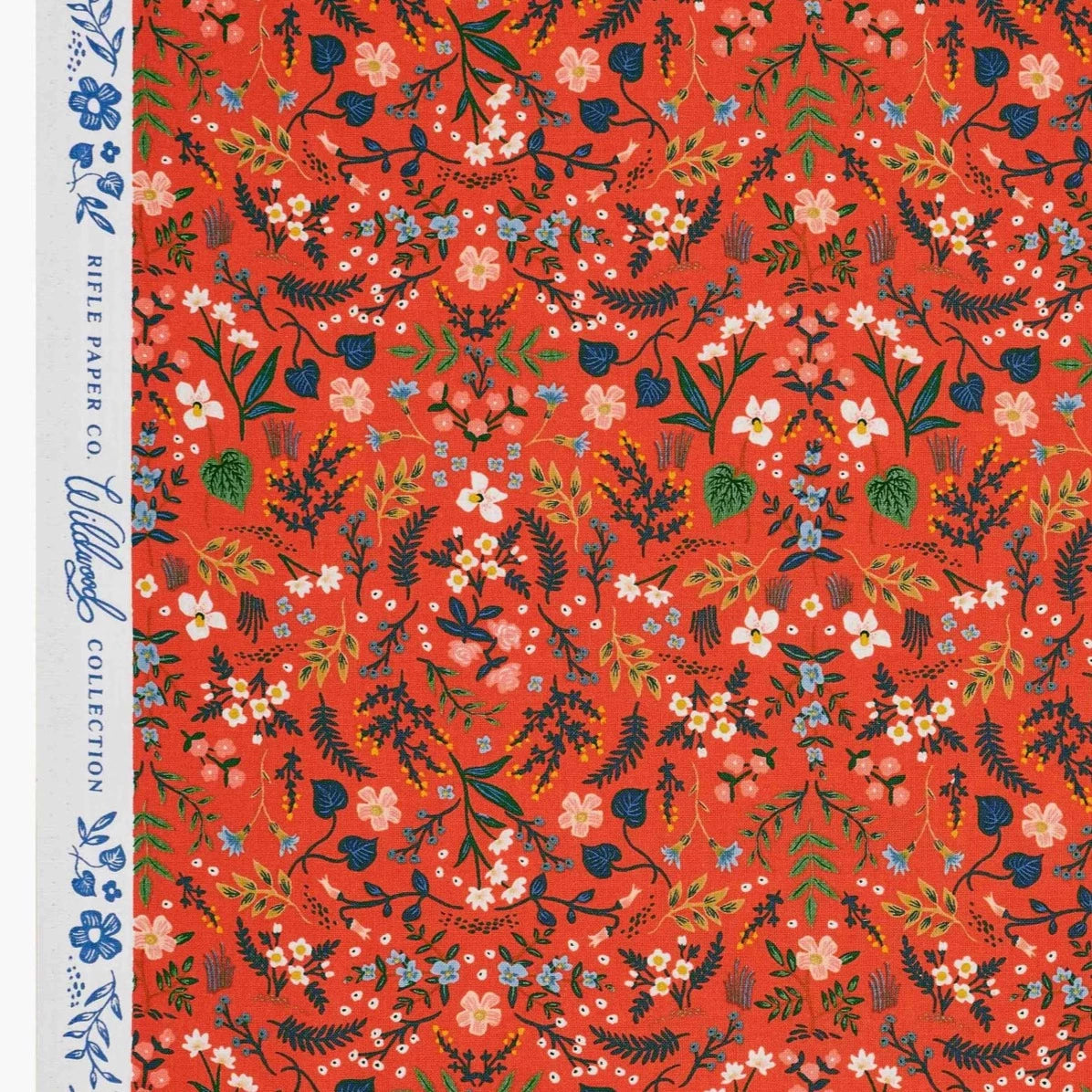 Rifle Paper Co, Bon Voyage - Wildwood - Red Metallic Fabric, 1/4 yard