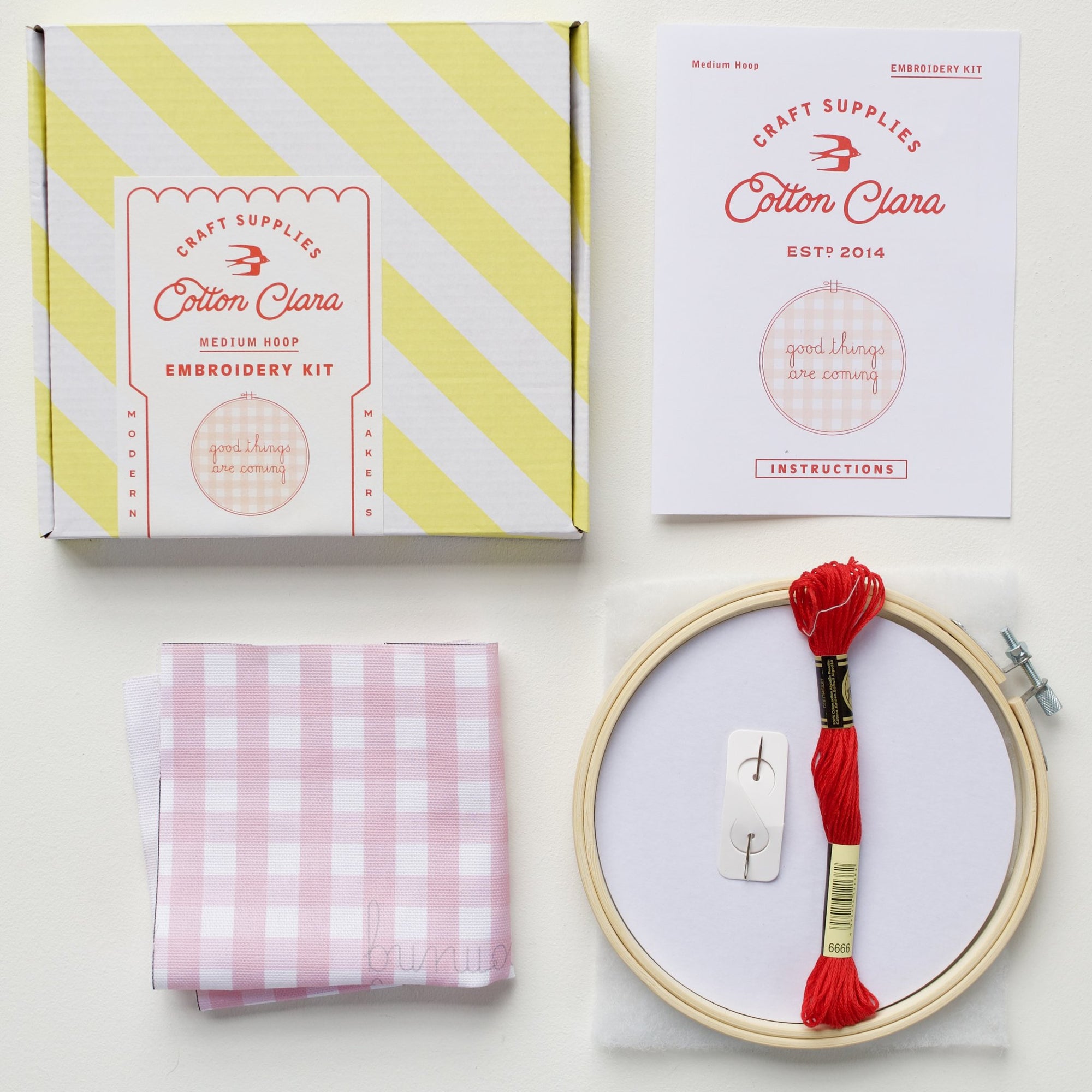 Cotton Clara, Good Things Are Coming Gingham Hoop Embroidery Kit