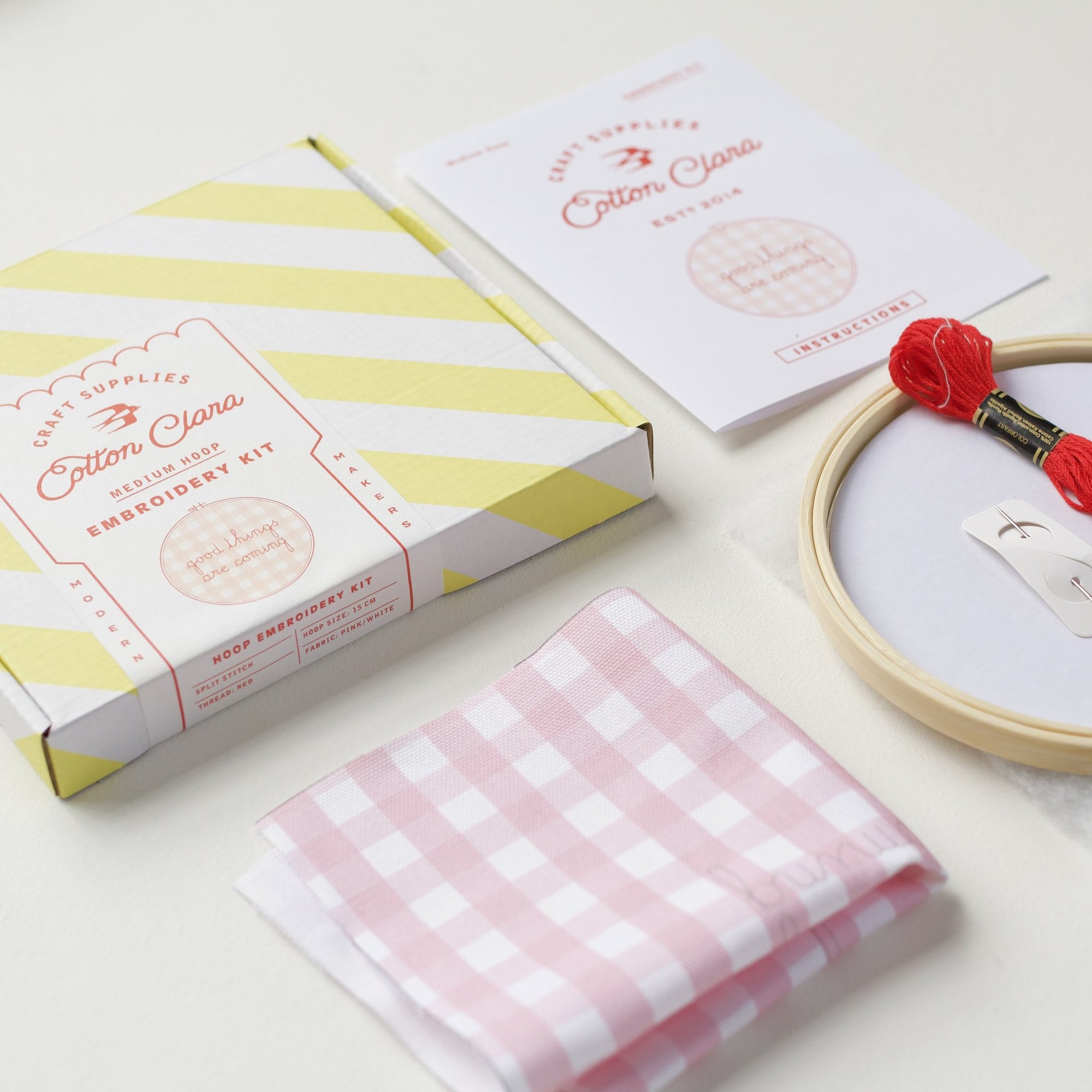 Cotton Clara, Good Things Are Coming Gingham Hoop Embroidery Kit