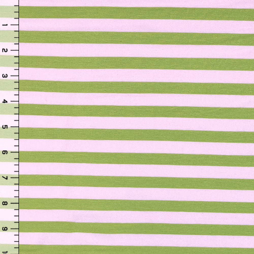 Narrow Pink and Green Stripe Cotton-Spandex Knit Fabric, 1/4 yard