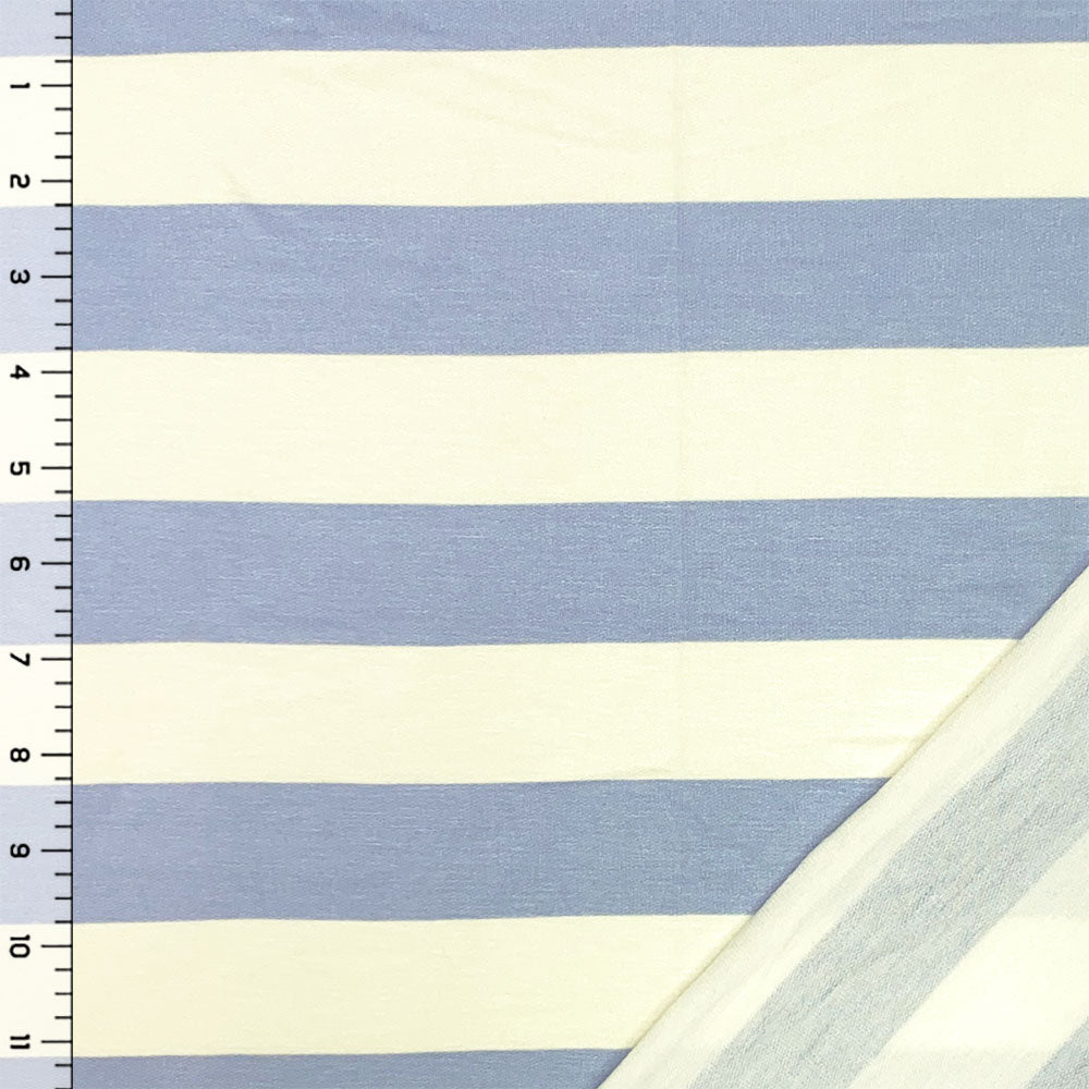 Ocean Blue and Ivory Stripe Rayon-Spandex French Terry Fabric, 1/4 yard