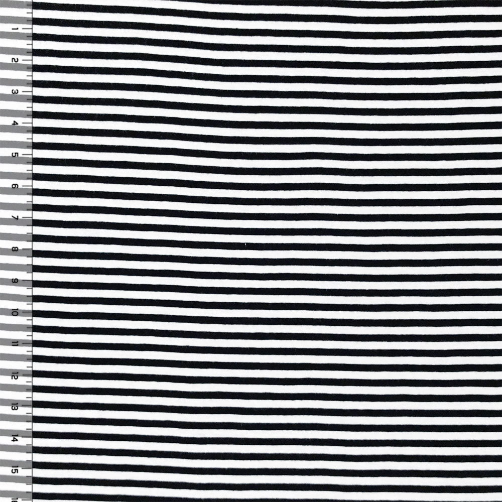 Skinny Black and White Stripe Cotton Knit Fabric, 1/4 yard