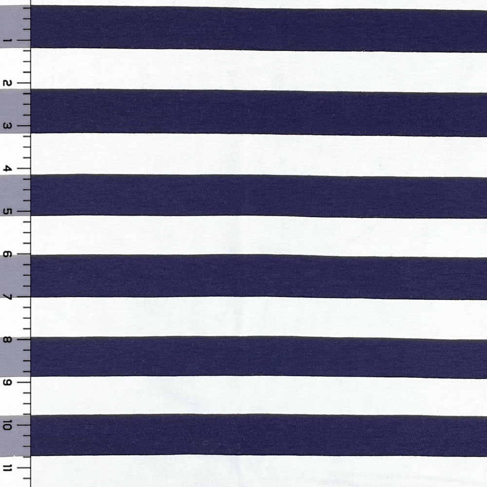 Navy and White Rugby Stripe Cotton-Spandex Knit Fabric, 1/4 yard