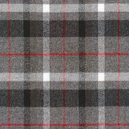 Mammoth Cotton Flannel "Loppet" Grey Plaid Fabric, 1/4 yard