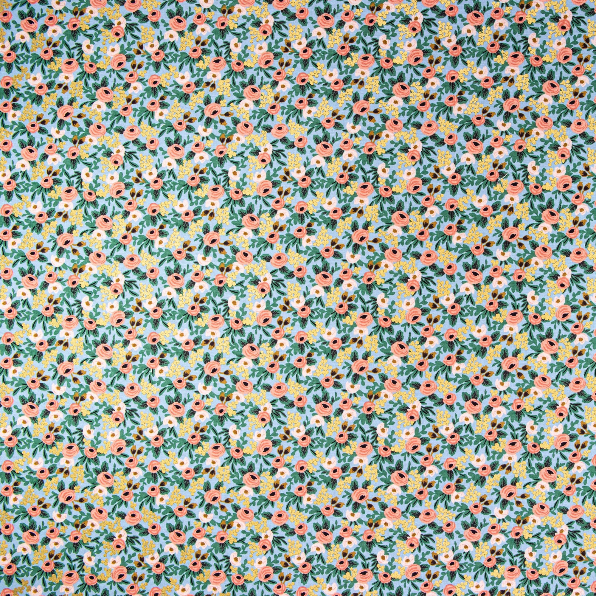 Rifle Paper Co., Garden Party - Rosa - Chambray Metallic Fabric, 1/4 yard