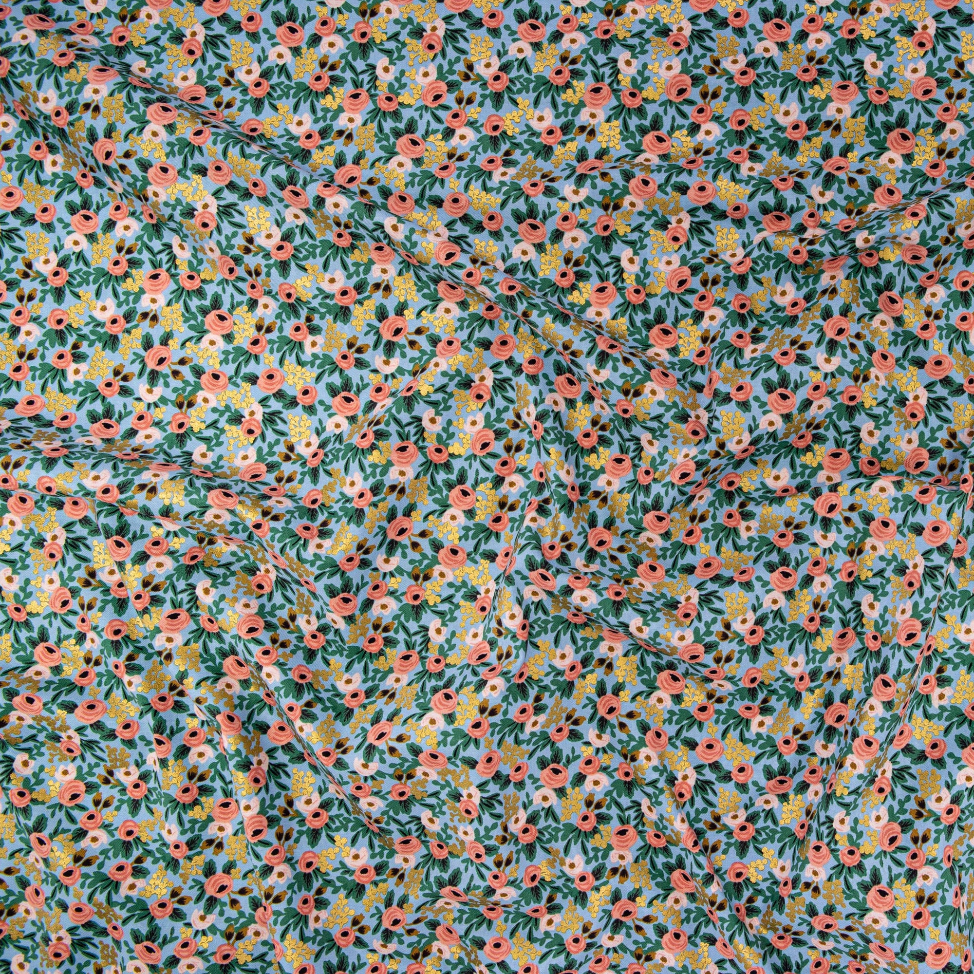 Rifle Paper Co., Garden Party - Rosa - Chambray Metallic Fabric, 1/4 yard
