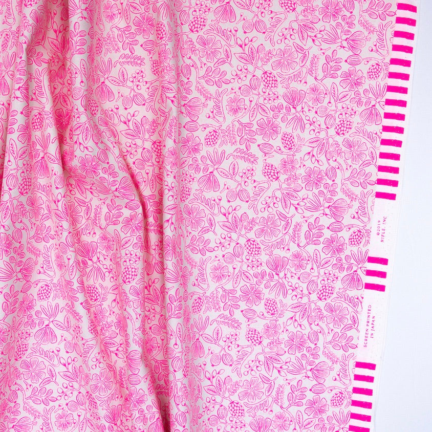 Rifle Paper Co. Primavera - Moxie Floral- Neon Pink Fabric, 1/4 yard