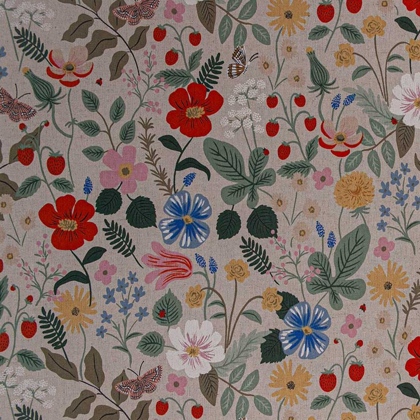 Rifle Paper Co. Strawberry Fields - Strawberry Fields - Linen Unbleached Canvas Fabric, 1/4 yard