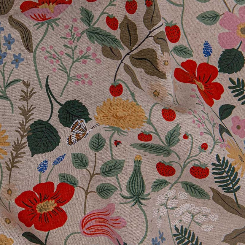 Rifle Paper Co. Strawberry Fields - Strawberry Fields - Linen Unbleached Canvas Fabric, 1/4 yard