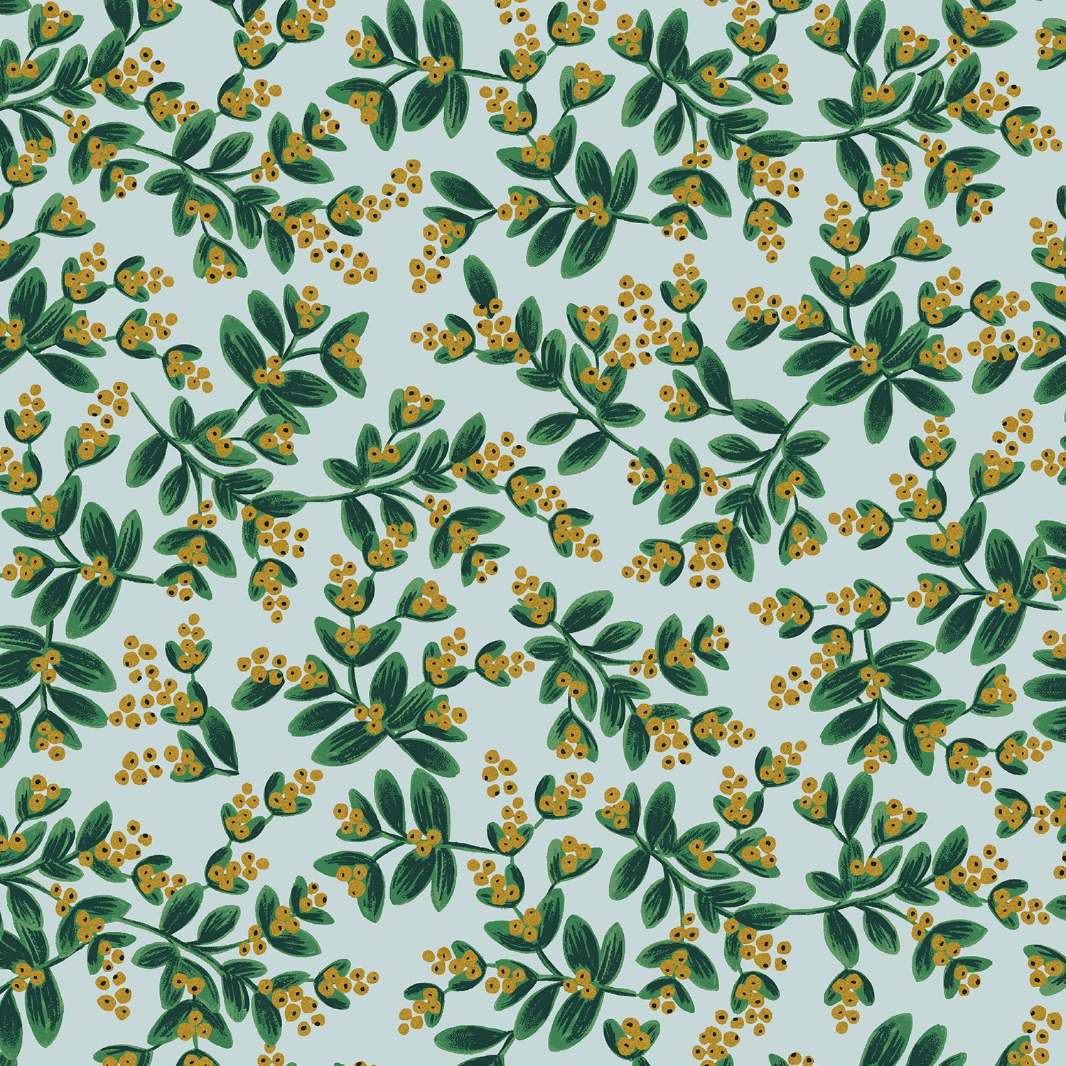Rifle Paper Co, Holiday Classics - Mistletoe - Mint Metallic Fabric, 1/4 yard