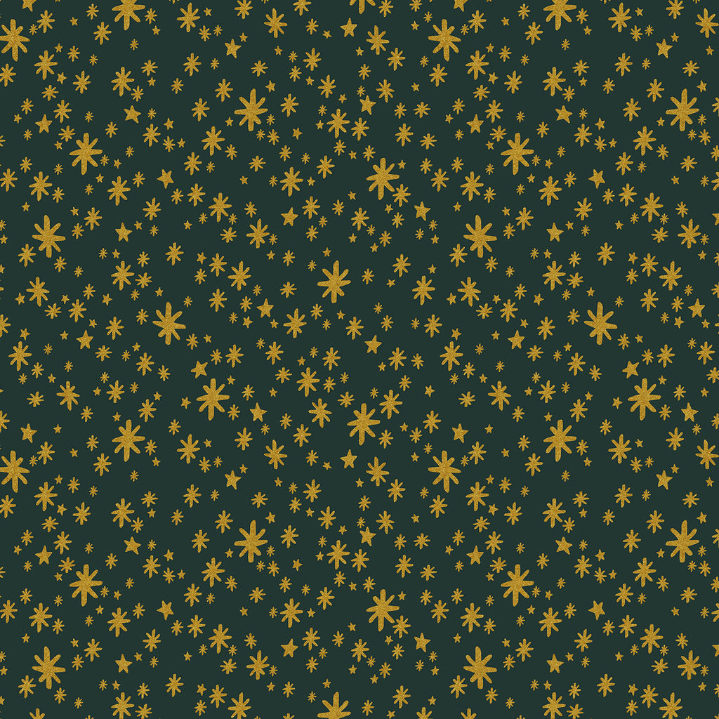 Rifle Paper Co, Holiday Classics - Starry Night - Evergreen Metallic Fabric, 1/4 yard