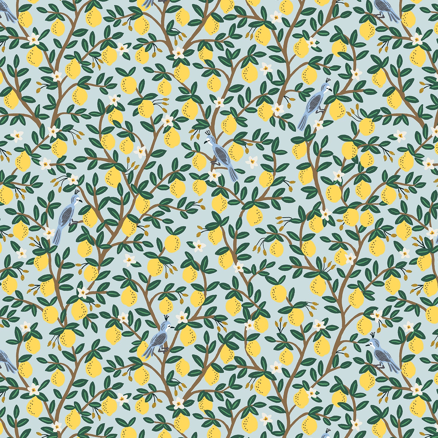 Rifle Paper Co., Camont - Lemon Grove - Mint Metallic Fabric, 1/4 yard