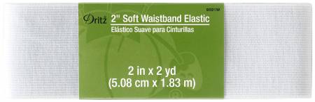 Dritz Soft Waistband Elastic, 1.5" or 2" wide, 2 yard packet, white or black