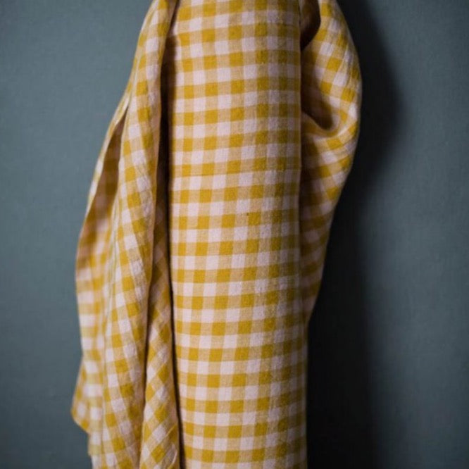 Merchant & Mills, European Laundered Linen, "Wes" Pink and Mustard Check, 1/4 yard
