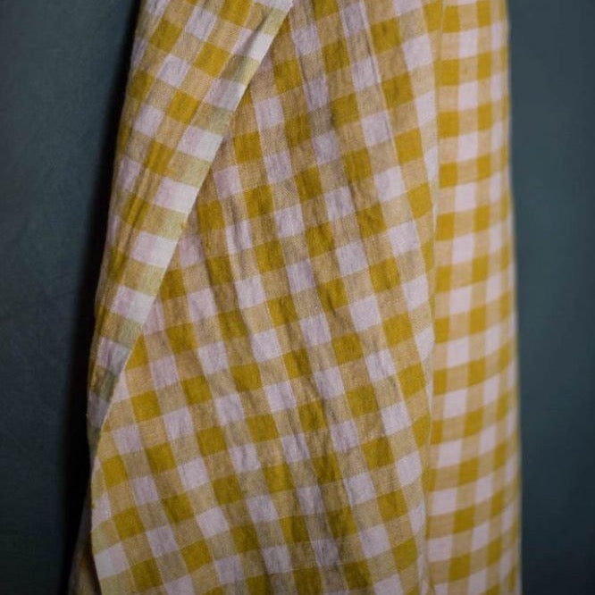 Merchant & Mills, European Laundered Linen, "Wes" Pink and Mustard Check, 1/4 yard
