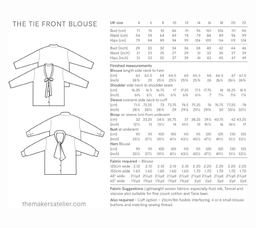 The Maker's Atelier, The Tie Front Blouse PDF Pattern, with or without printing