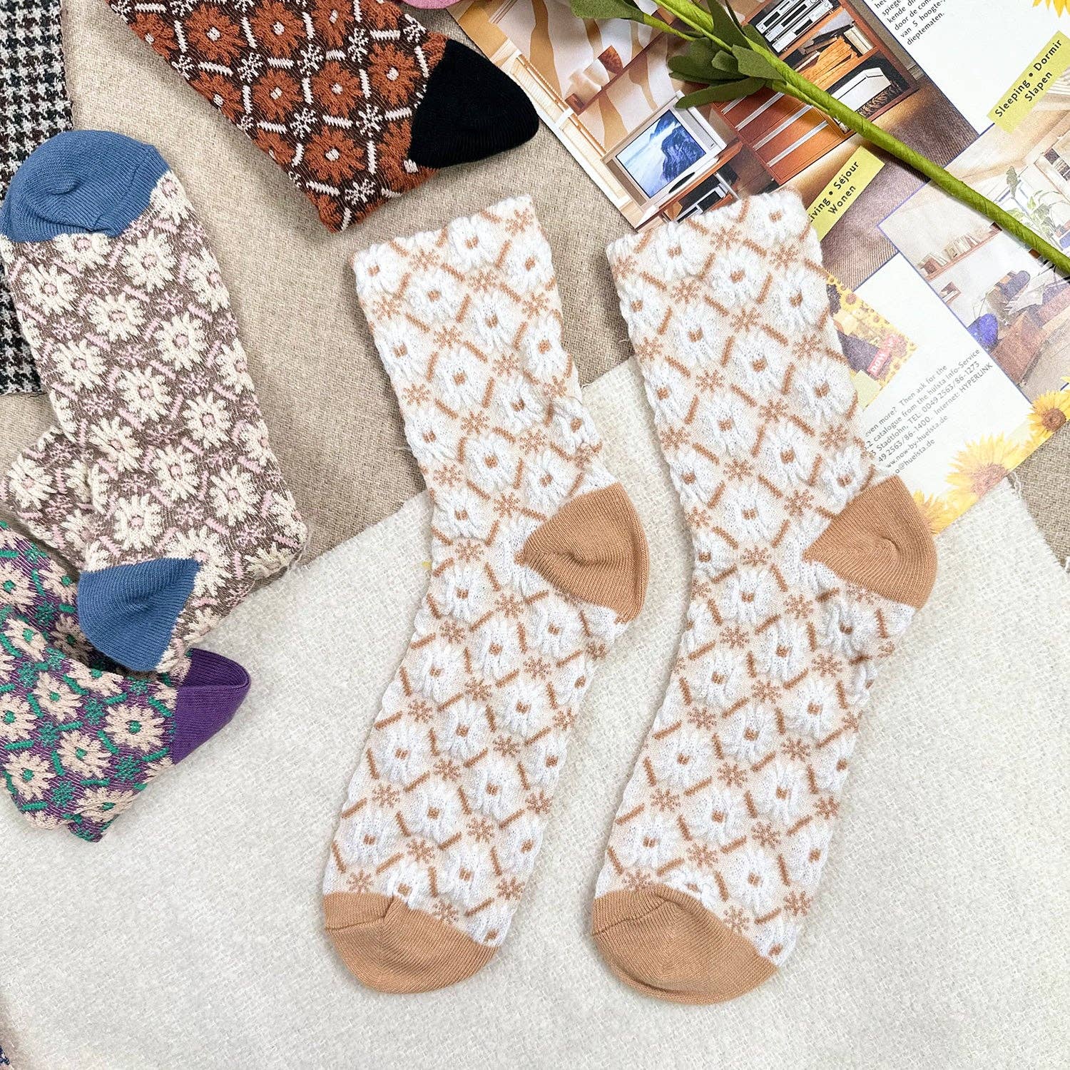 Women&#39;s Crew Vintage Flower Socks, mauve