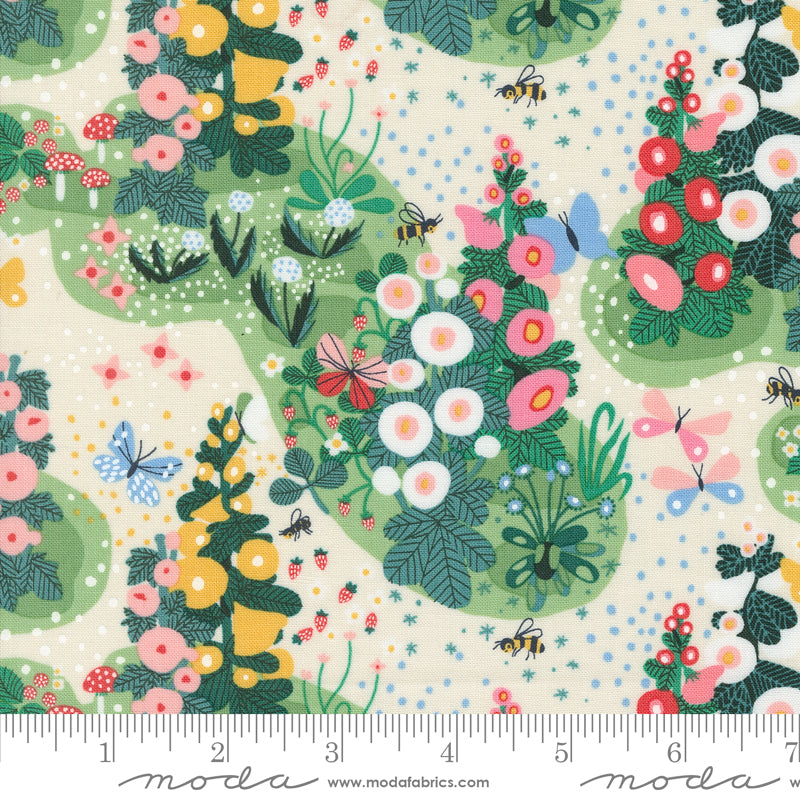 Lizzie House, Love Letter, Fairy Garden, Eggshell or Peacoat , 1/4 yard