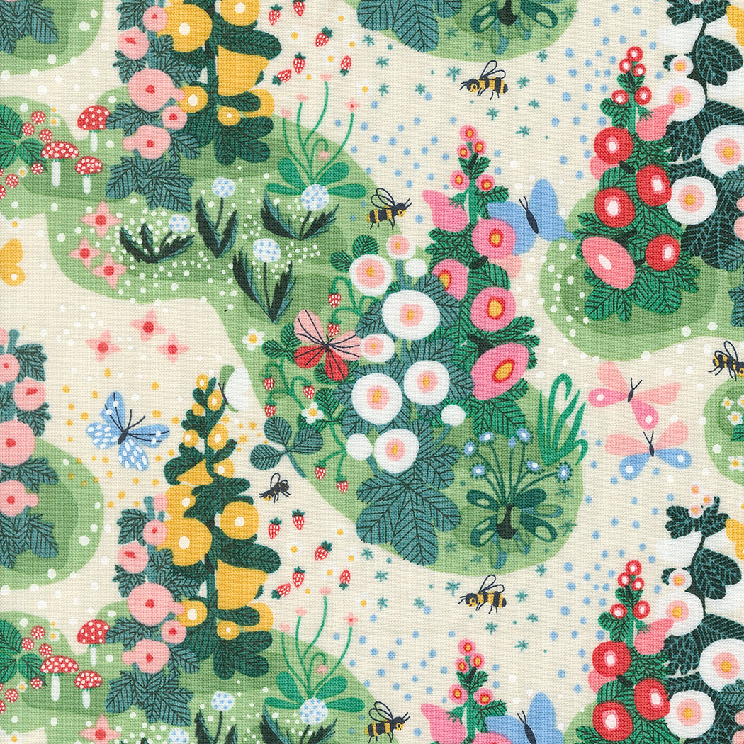 Lizzie House, Love Letter, Fairy Garden, Eggshell or Peacoat , 1/4 yard