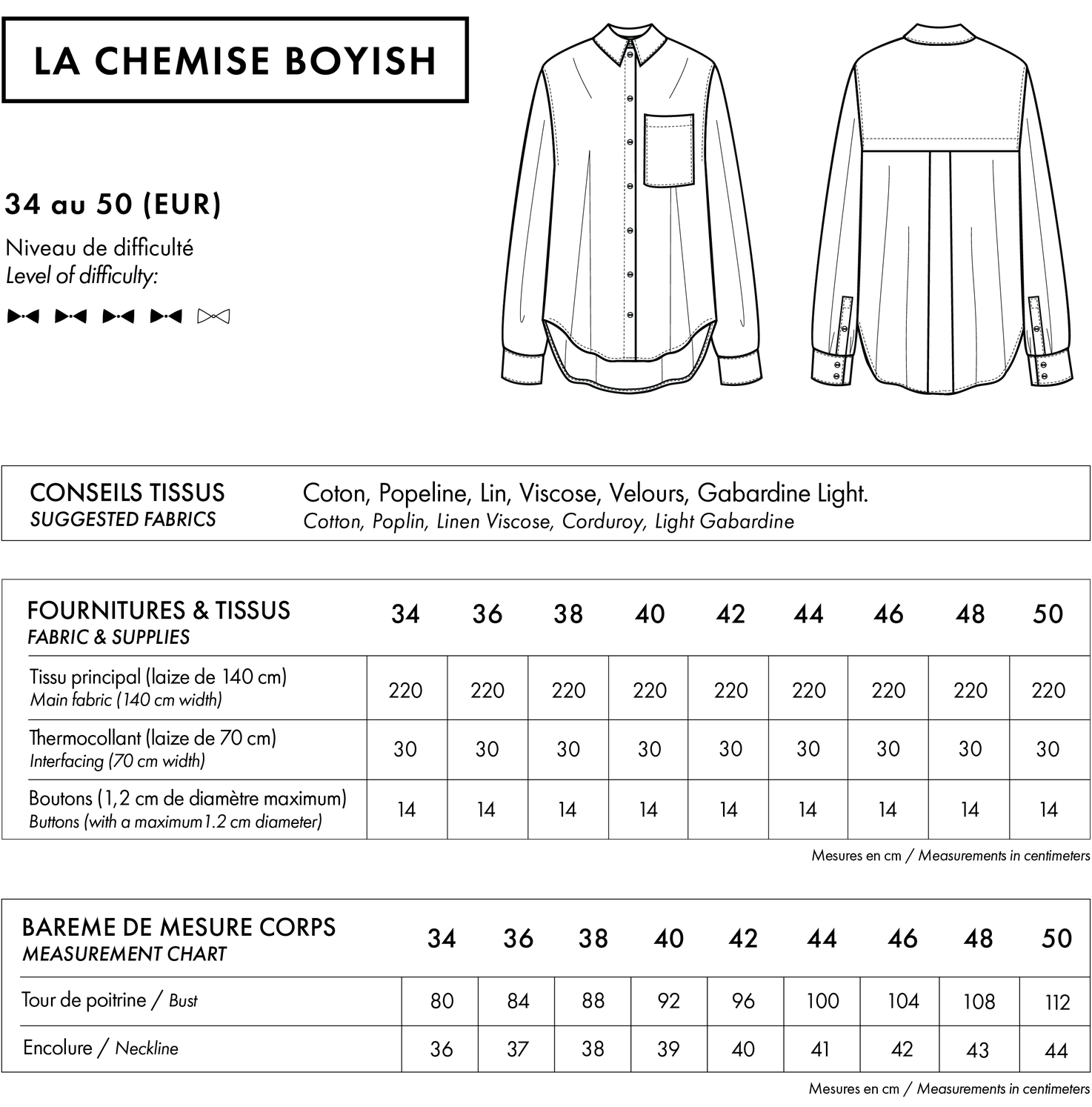 Atelier Brunette, La Chemise Boyish Paper Pattern