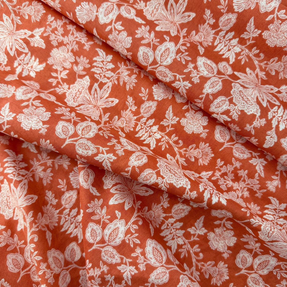Sevenberry, Floral Cotton Lawn, Orange or Navy, 1/4 yard