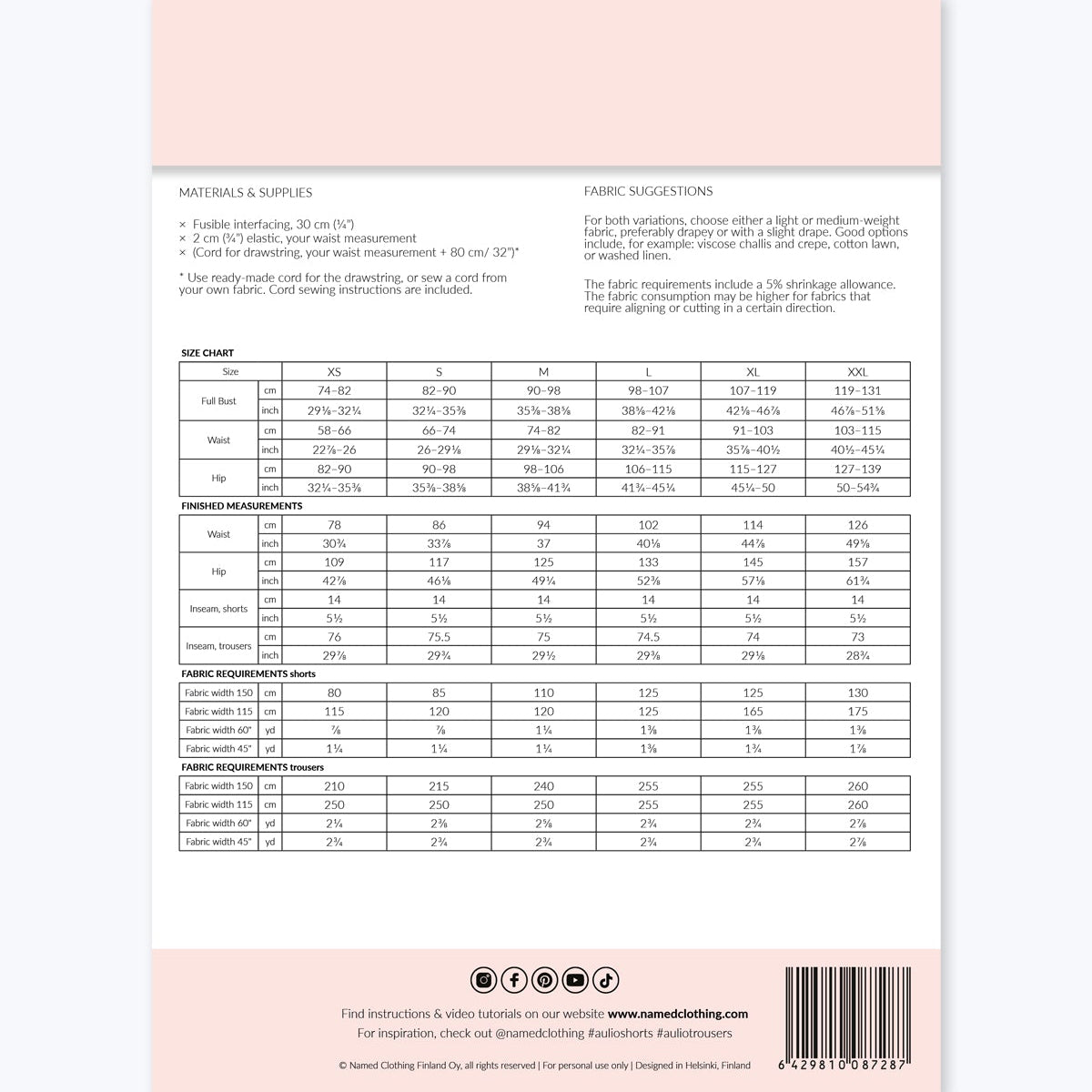 Named Clothing, Aulio Trousers or Shorts PDF Digital Pattern