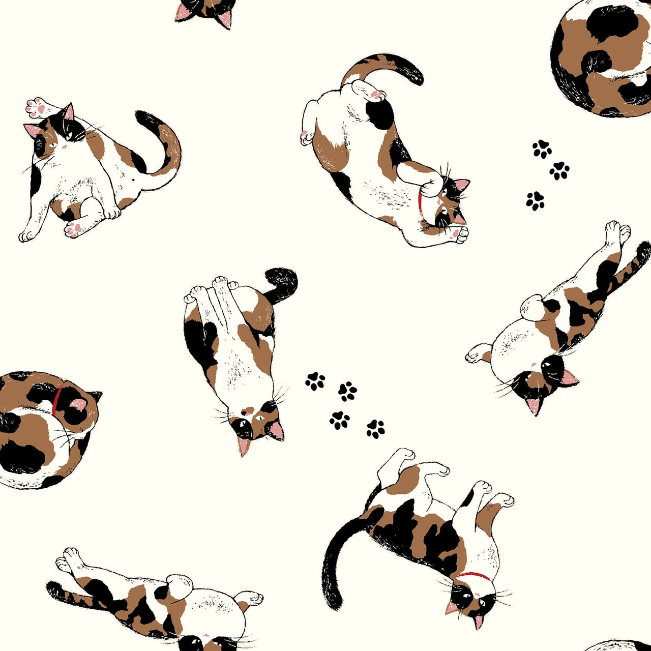 Cosmo Cats and Paw prints, Oxford Canvas, Navy, 1/4 yard