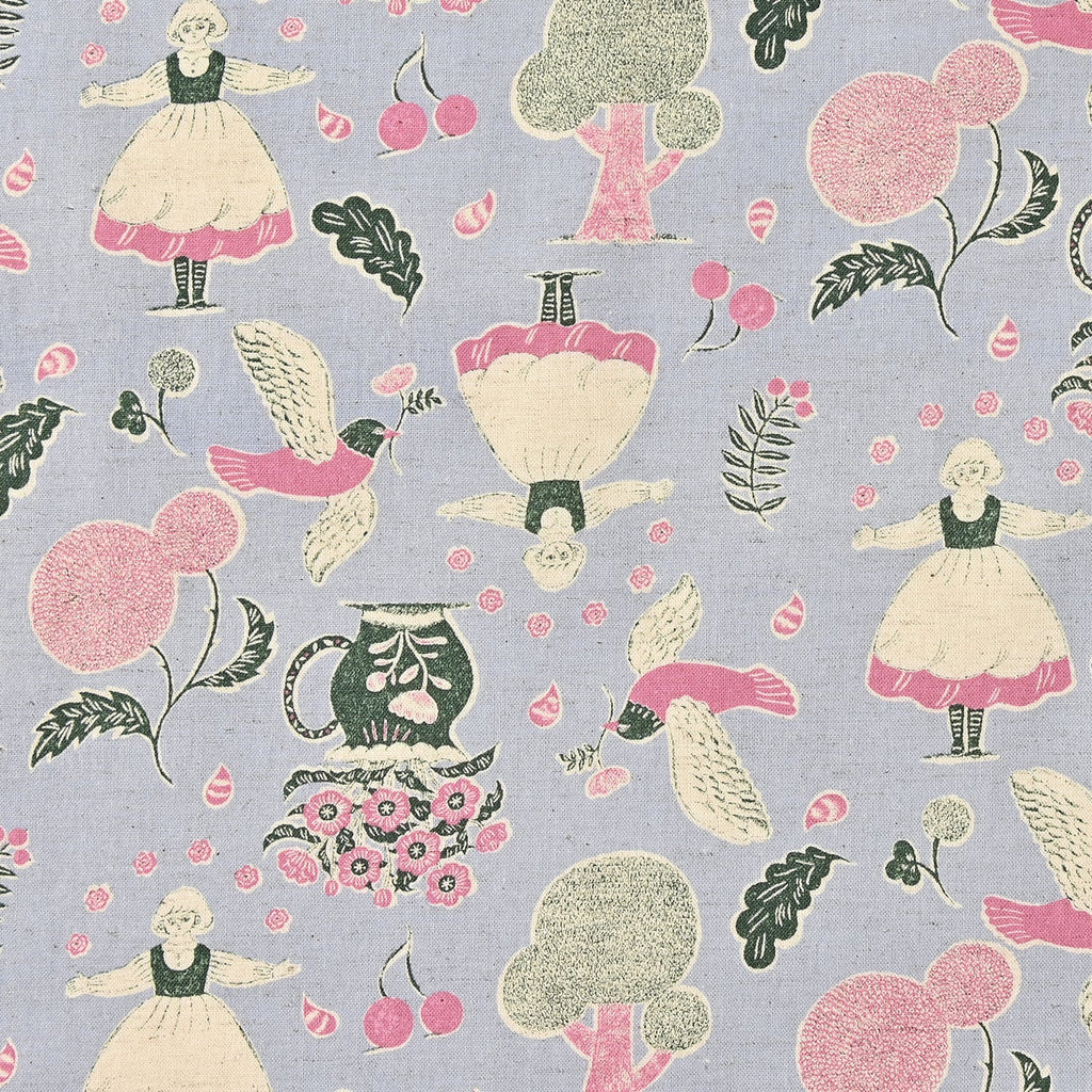 Sanae Sugimoto, Humming Flower - 3 colors - Cotton/Linen Sheeting Fabric, 1/4 yard