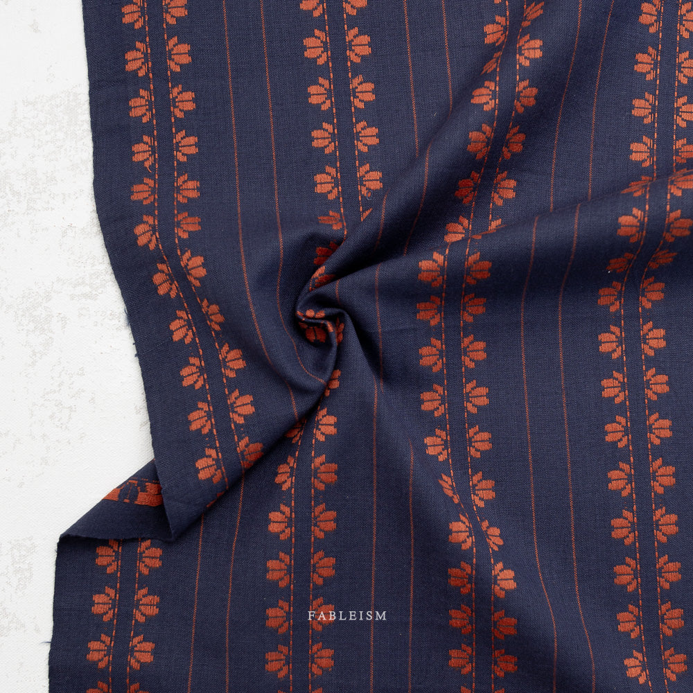 Fableism Fine and Dandy, Deco Stripe in Navy, 1/4 yard